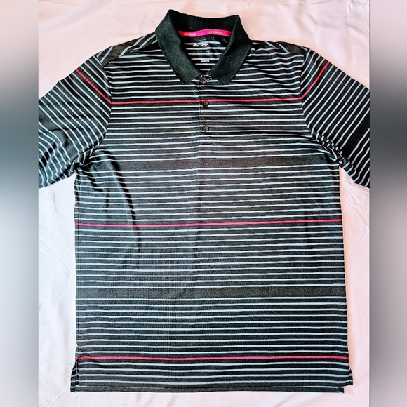 Adidas Mens Climacool Black W/ Blue & Pink Striping Short Sleeve Polo Shirt Sz L - Picture 1 of 11